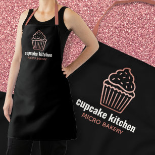 modern bakery name rose gold glitter cupcake staff apron