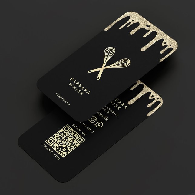 Modern Bakery Pastry Whisk Black Gold Drip Business Card (Modern Bakery Pastry Whisk Black Gold Drip Business Card
)