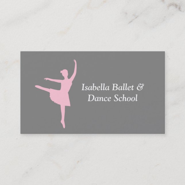 Modern Ballerina Ballet and Dance Studio Grey Business Card (Front)