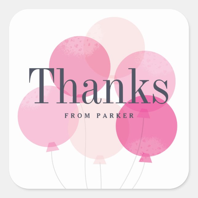 Modern balloon bunch pink thank you  square sticker (Front)