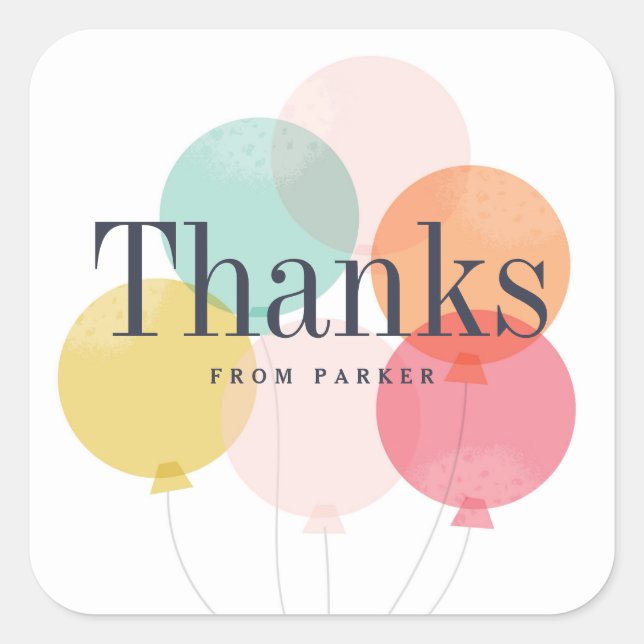 Modern balloon bunch thank you square sticker (Front)