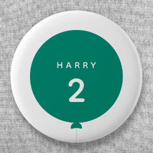 Modern Balloon Green Birthday Party Kid Name Age 6 Cm Round Badge