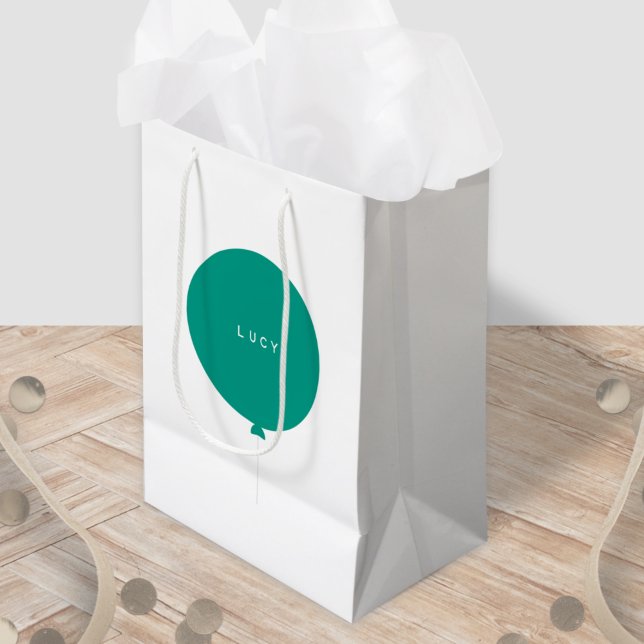 Modern Balloon | Green Kids Party Fun Stylish Name Medium Gift Bag (Creator Uploaded)