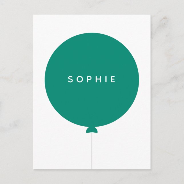 Modern Balloon | Name Green Minimalist Stylish Fun Postcard (Front)