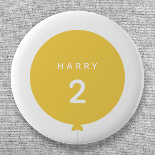 Modern Balloon Yellow Birthday Party Cute Age 6 Cm Round Badge