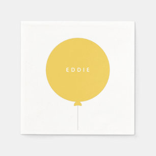 Modern Balloon Yellow Kids Birthday Party Name Napkin
