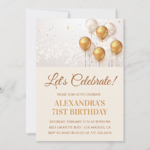 Modern Balloons Gold White 71st birthday  Invitation