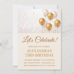 Modern Balloons Gold White 73rd birthday  Invitation
