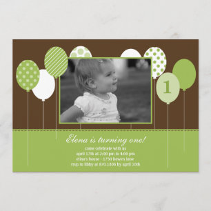 Modern Balloons Photo Birthday Invitation - Green