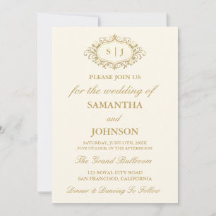 Modern Ballroom Monogram Vintage Ivory Wedding Invitation