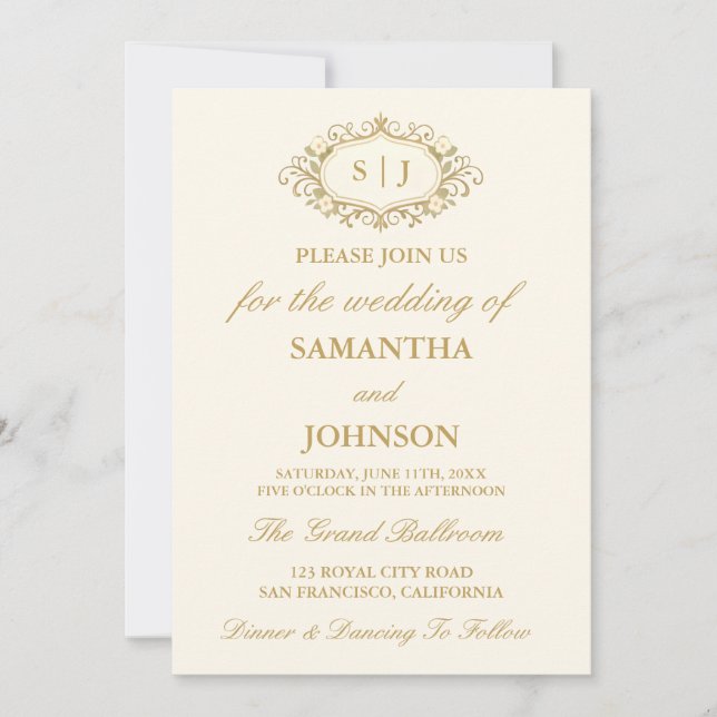 Modern Ballroom Monogram Vintage Ivory Wedding Invitation (Front)