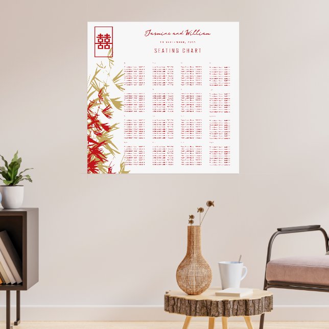 Modern Bamboo Leaves Chinese Wedding Seating Chart (Living Room 3)