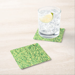 Modern Bamboo Pattern Jungle Vibe Green Stripes Square Paper Coaster