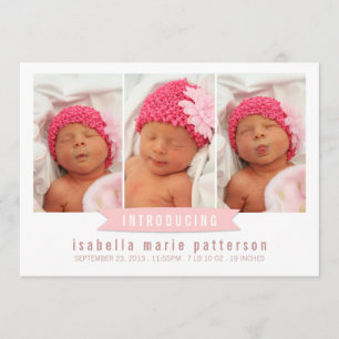 Modern Banner Baby Girl Photo Birth Announcement