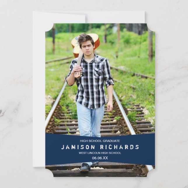 Modern Banner Grad Announcement / Navy (Front)