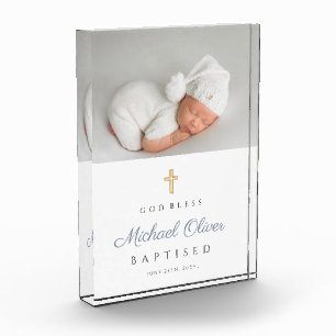 Modern Baptised Boy Keepsake Photo Block