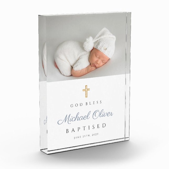 Modern Baptised Boy Keepsake  Photo Block (Left)