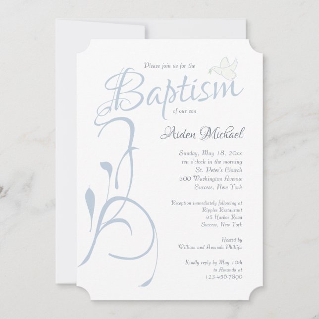 Modern Baptism Blue Invitation (Front)