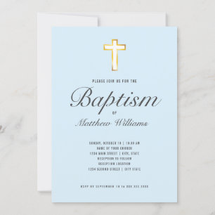 Modern Baptism Ceremony Faux Gold Foil Cross Invitation