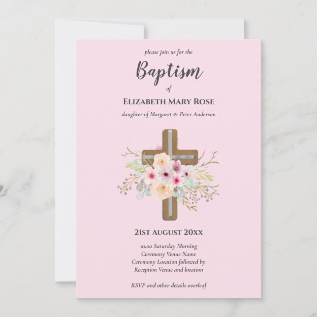 Modern BAPTISM Christening Bautizo INVITE FLORAL (Front)