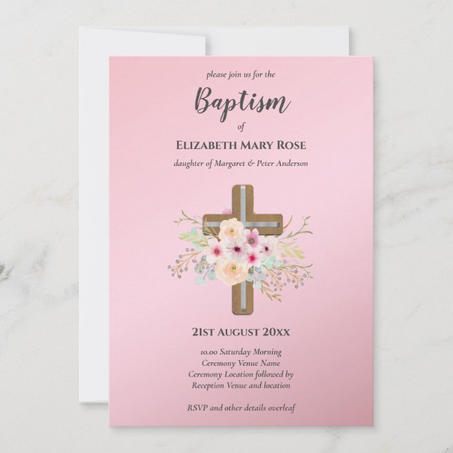 Modern BAPTISM Christening Bautizo INVITE FLORAL (Front)