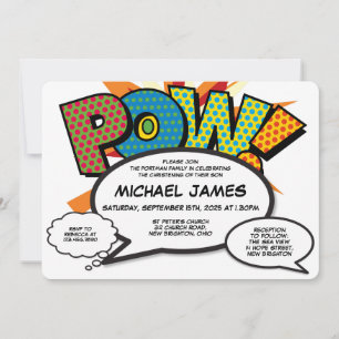 Modern Baptism Christening Fun Comic Book Invitation