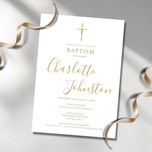 Modern Baptism Christening Golden Signature  Invitation (Creator Uploaded)
