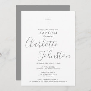 Modern Baptism Christening Silver Signature Invitation