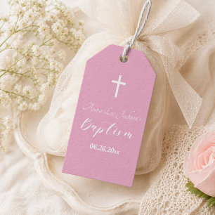 Modern Baptism Christening White Cross Dusty Pink Gift Tags