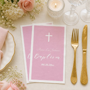 Modern Baptism Christening White Cross Dusty Pink Napkin