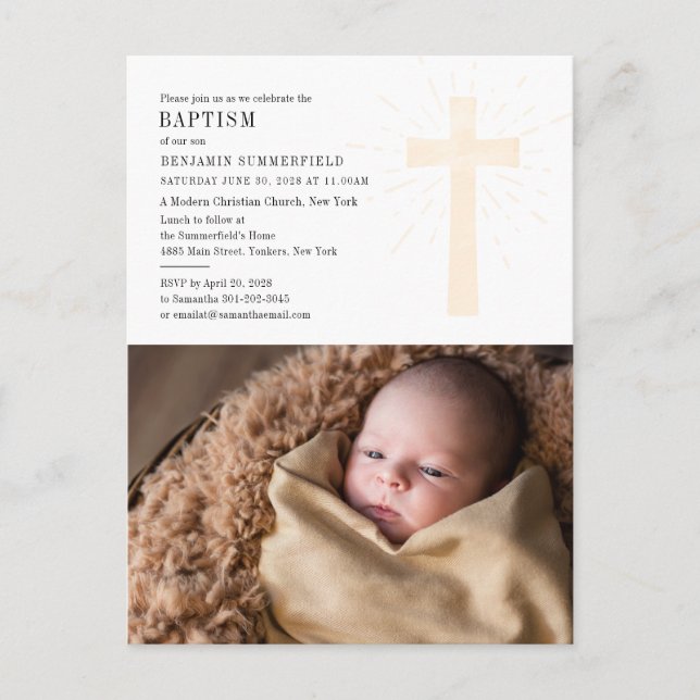 Modern Baptism Church Event With Baby Photo Invitation Postcard (Front)
