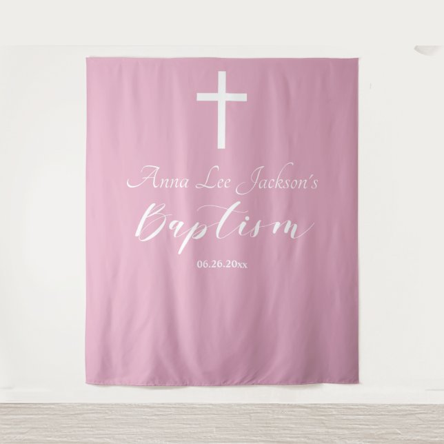Modern Baptism Dusty Pink Welcome Backdrop Tapestry (Front)