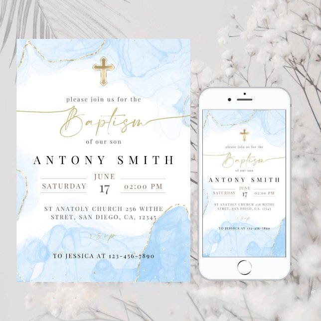 Modern Baptism Invitation Template, Boy Baptism  (Creator Uploaded)