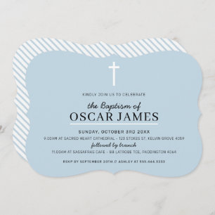 MODERN BAPTISM minimal cross simple pale blue boy Invitation