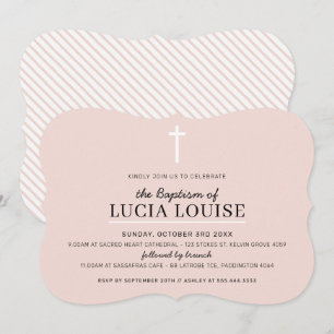 MODERN BAPTISM minimal cross simple pale pink girl Invitation