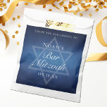Modern Bar Mitzvah Blue Star of David Custom Party Favour Bag<br><div class="desc">Beautiful deep shades of dark blue create a texture like water on these formal Bar Mitzvah party favour bags. Elegant white minimalist script on a favour bag with your son's name on the subtle Star of David to celebrate your Jewish Jewish son's coming of age.</div>