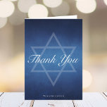 Modern Bar Mitzvah Blue Star of David Customisable Thank You Card<br><div class="desc">Beautiful deep shades of dark blue create a texture like water on these personalised formal Bat or Bar Mitzvah party thank you cards. Elegant white minimalist script on a customisable card with your daughter or son's name with the subtle Star of David to celebrate your Jewish son's coming of age....</div>
