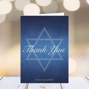 Modern Bar Mitzvah Blue Star of David Customisable Thank You Card