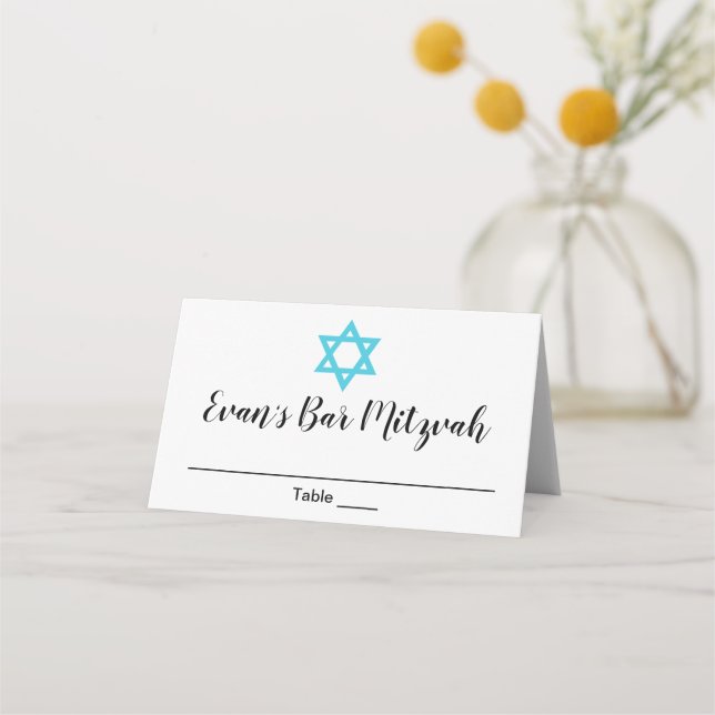 Modern Bar Mitzvah Custom Place Card (Front)