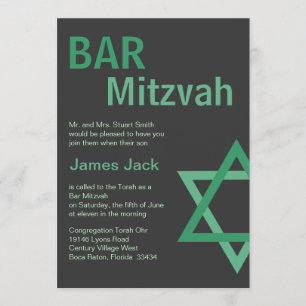 Modern Bar Mitzvah Invitiation- Green & Grey Invitation