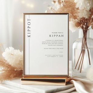 Modern Bar Mitzvah Kippot Tabletop Sign Invitation