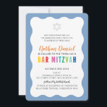 MODERN BAR MITZVAH rainbow colours wavy border blu Invitation<br><div class="desc">by kat massard >>> https://linktr.ee/simplysweetpaperie <<< A modern, simply classy invitation design for your child's BAR, Bat or B'NAI MITZVAH TIP :: 1. To change/move graphics & fonts and add more text - hit the "customise it" button. - - - - - - - - - - - - -...</div>