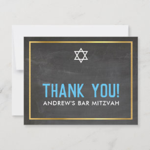 MODERN BAR MITZVAH smart bold thank you grey aqua Card