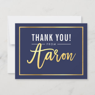 MODERN BAR MITZVAH thank you gold foil AARON navy