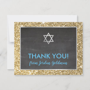 MODERN BAR MITZVAH thank you gold glitter grey