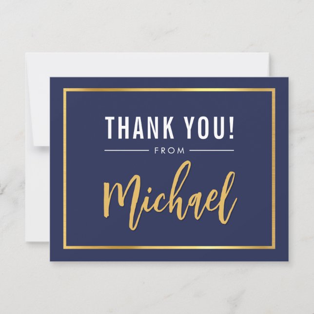 MODERN BAR MITZVAH thank you gold name calligraphy (Front)