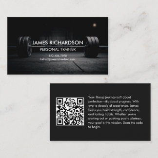 Modern Barbell Photo Personal Trainer QR Code Business Card