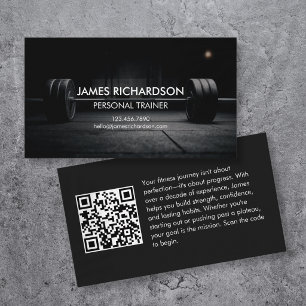 Modern Barbell Photo Personal Trainer QR Code Business Card