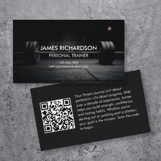 Modern Barbell Photo Personal Trainer QR Code Business Card