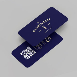 Modern Barber Monogram Barbershop Midnight Blue Business Card